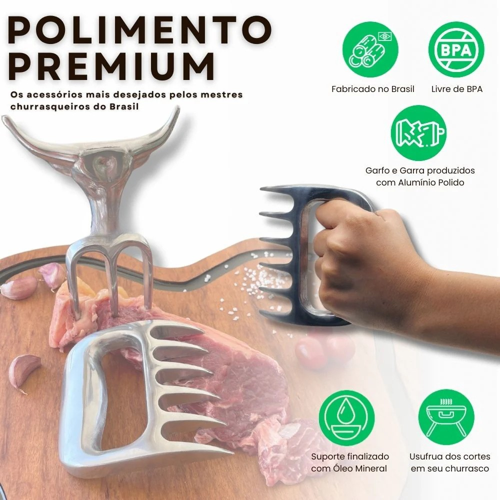 Garfo Tridente Churrasco com Garra de Urso Alumínio Personalizado