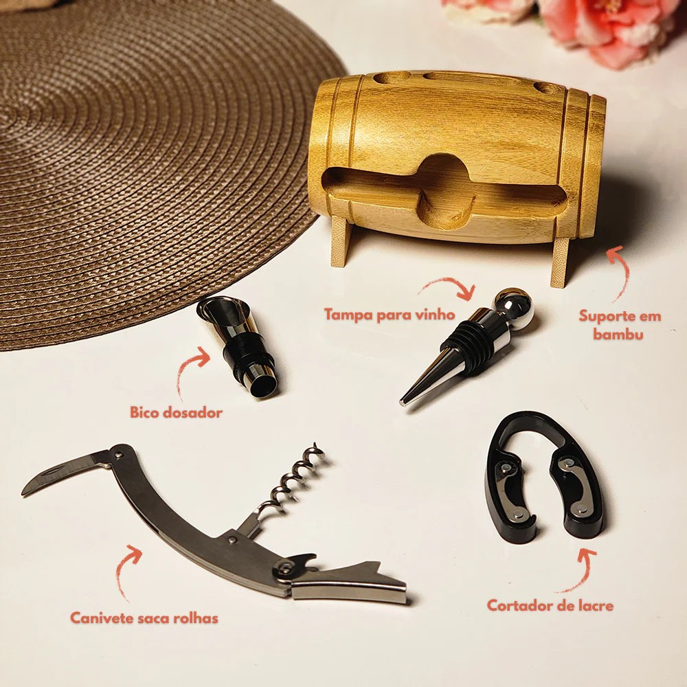 Para Vinho 4 peças com Suporte